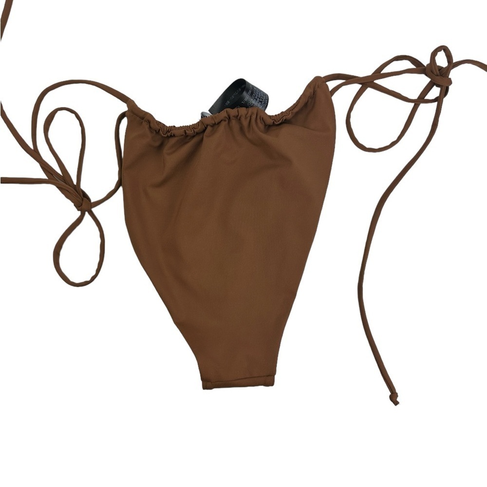 Zara String Bikini Bottom Brown Stretchy Adjustable Ties Size L New Without Tag - Picture 2 of 3